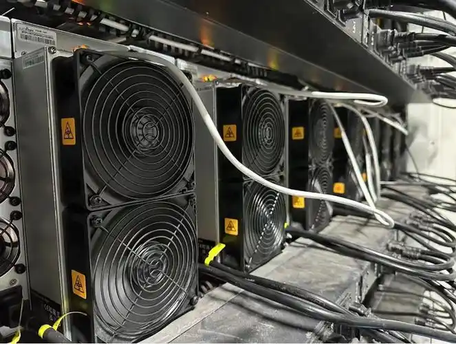 A close-up shot of several ASIC miners, emphasizing their complexity and power.